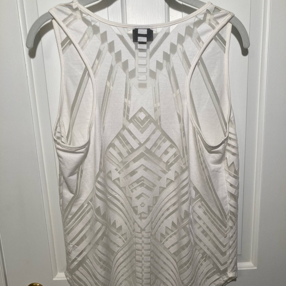 Mossimo Medium White Tank Top Shirt Geometric Aztec Pattern See Through Stripe - Picture 4 of 11